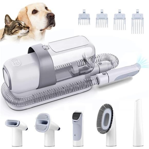 Dog Grooming Kit, Pet Grooming Clippers Vacuum Suction (Grey